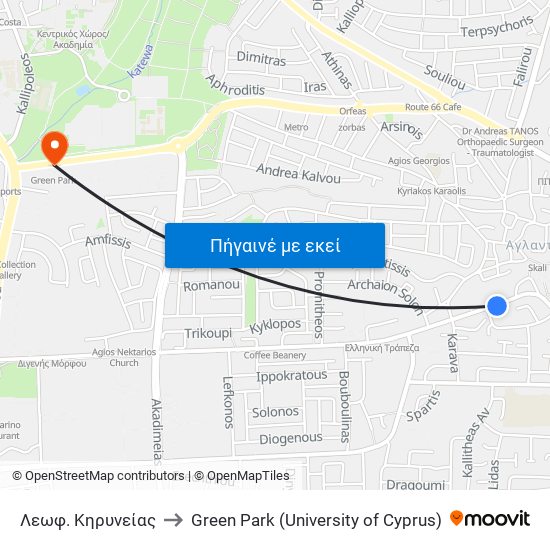 Λεωφ. Κηρυνείας to Green Park (University of Cyprus) map