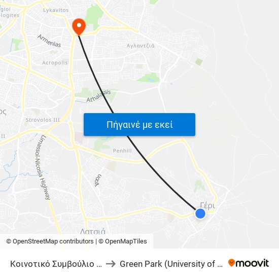 Λεωφ. Γερίου to Green Park (University of Cyprus) map