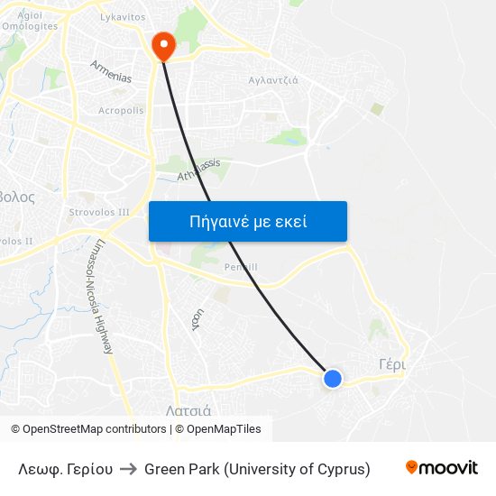 Λεωφ. Γερίου to Green Park (University of Cyprus) map