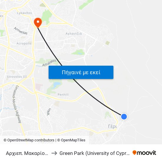 Αρχιεπ. Μακαρίου Γ to Green Park (University of Cyprus) map