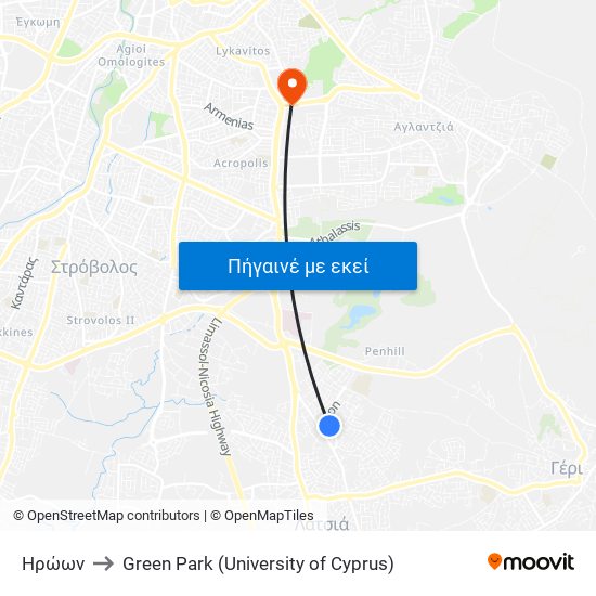 Ηρώων to Green Park (University of Cyprus) map