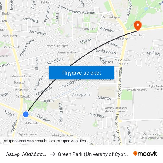 Λεωφ. Αθαλάσσας to Green Park (University of Cyprus) map