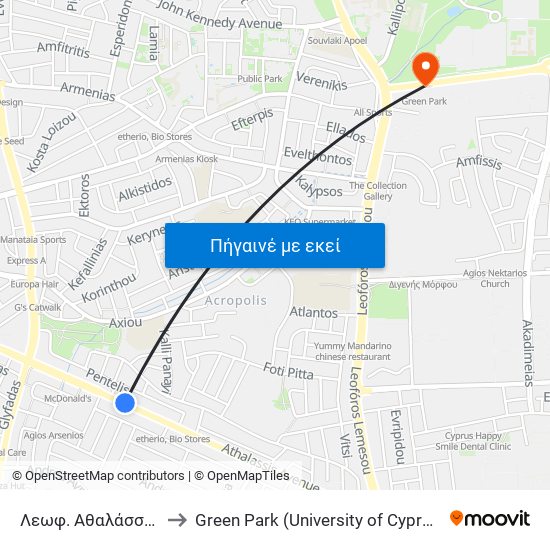 Λεωφ. Αθαλάσσας to Green Park (University of Cyprus) map