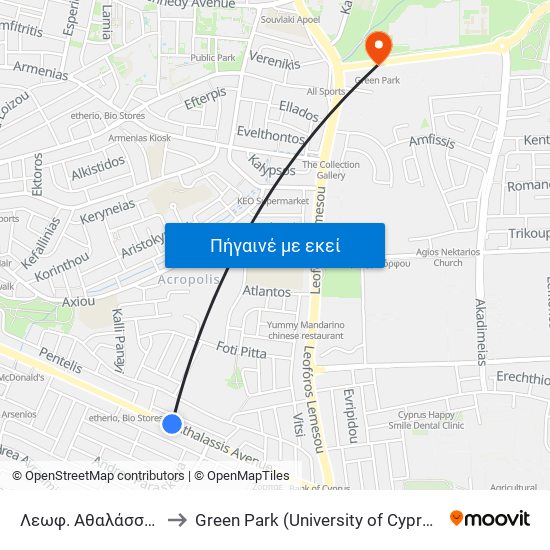 Λεωφ. Αθαλάσσας to Green Park (University of Cyprus) map
