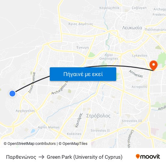 Παρθενώνος to Green Park (University of Cyprus) map