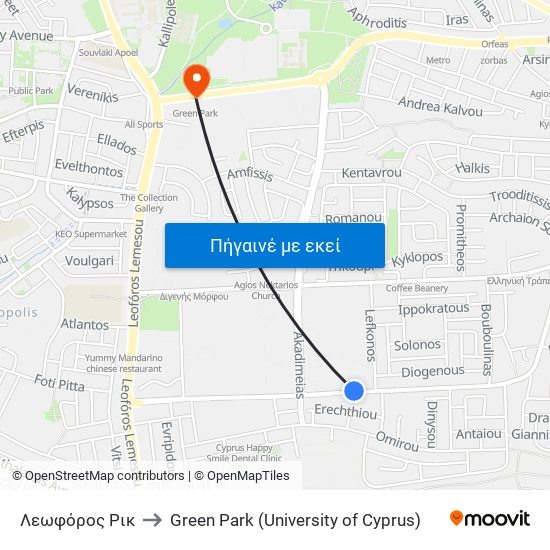 Λεωφόρος Ρικ to Green Park (University of Cyprus) map