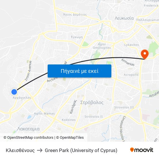 Κλεισθένους to Green Park (University of Cyprus) map