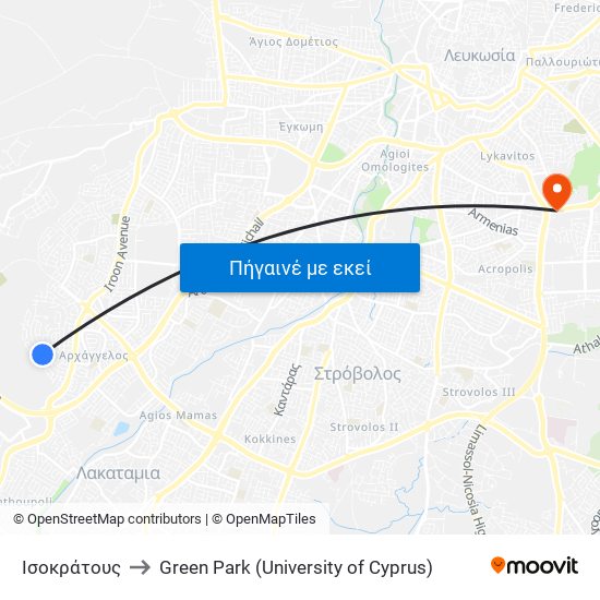 Ισοκράτους to Green Park (University of Cyprus) map