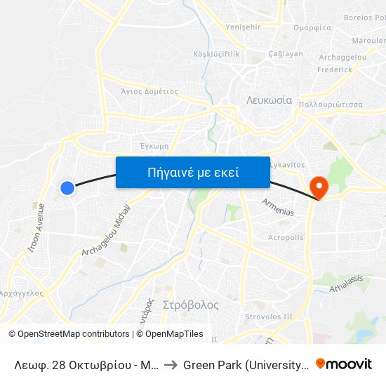 Λεωφ. 28 Οκτωβρίου - Μεσολογγίου to Green Park (University of Cyprus) map
