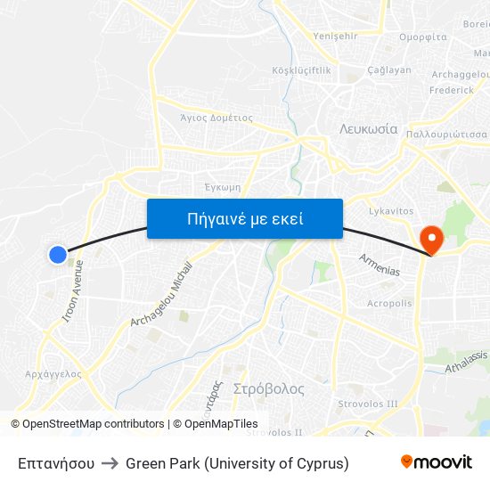 Επτανήσου to Green Park (University of Cyprus) map