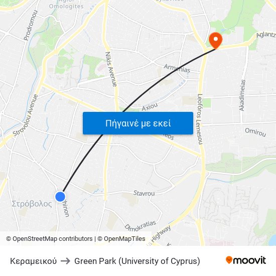 Κεραμεικού to Green Park (University of Cyprus) map