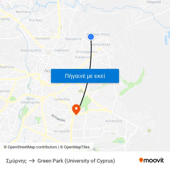 Σμύρνης to Green Park (University of Cyprus) map