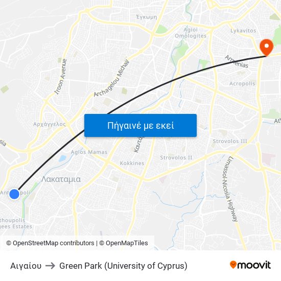 Αιγαίου to Green Park (University of Cyprus) map