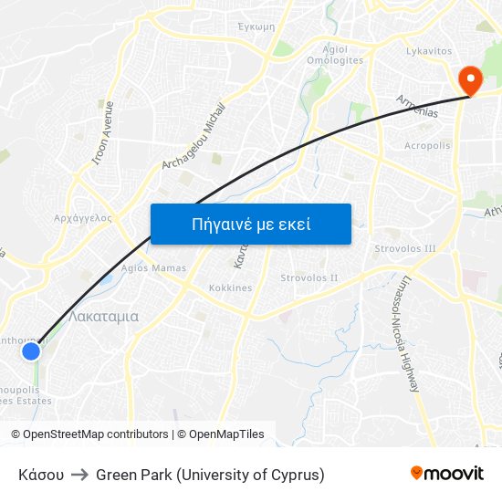 Κάσου to Green Park (University of Cyprus) map