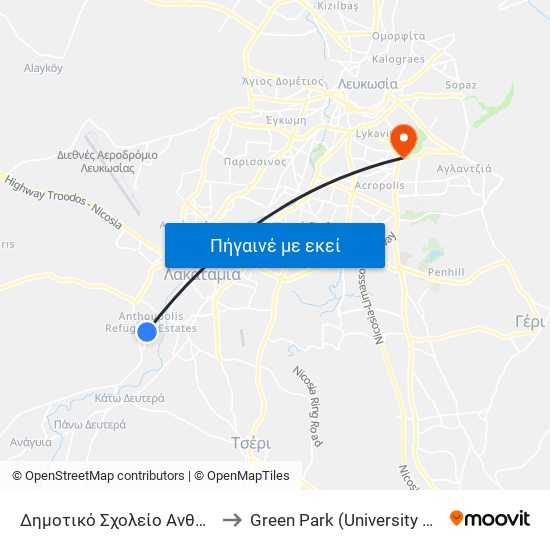 Δημοτικό Σχολείο Ανθούπολης 2 to Green Park (University of Cyprus) map