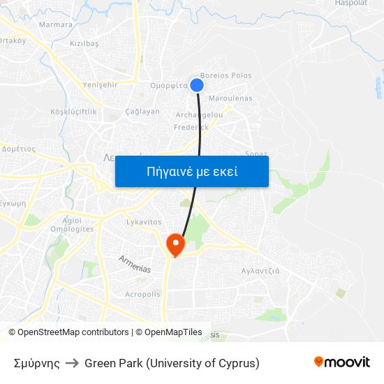 Σμύρνης to Green Park (University of Cyprus) map