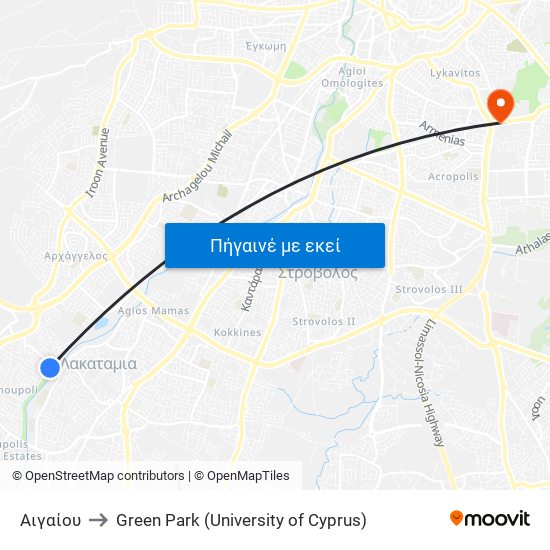 Αιγαίου to Green Park (University of Cyprus) map