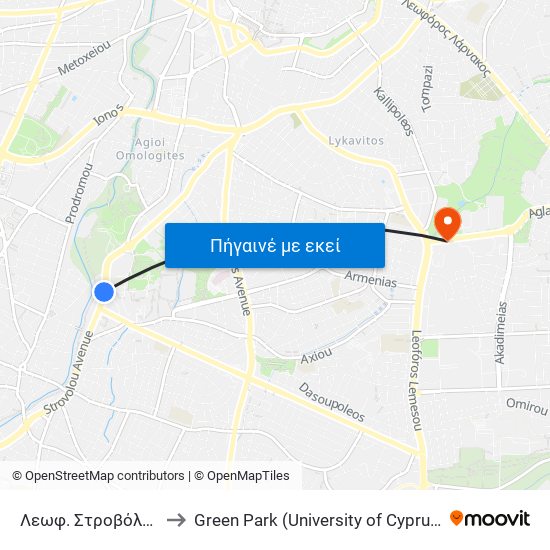 Λεωφ. Στροβόλου to Green Park (University of Cyprus) map