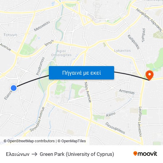 Ελαιώνων to Green Park (University of Cyprus) map