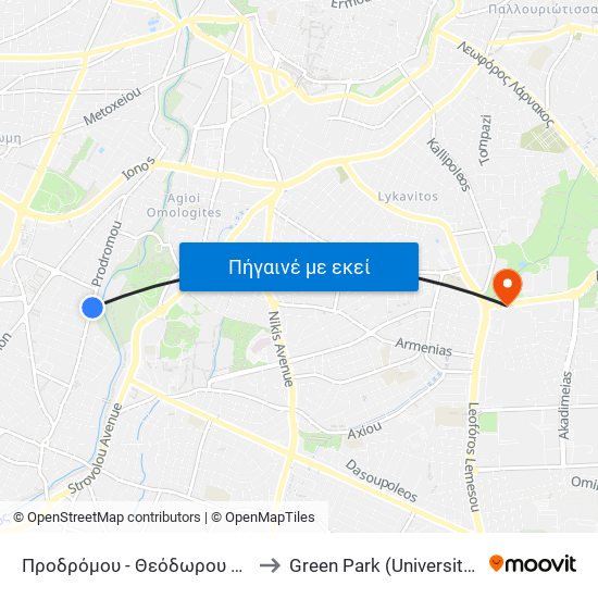 Προδρόμου to Green Park (University of Cyprus) map