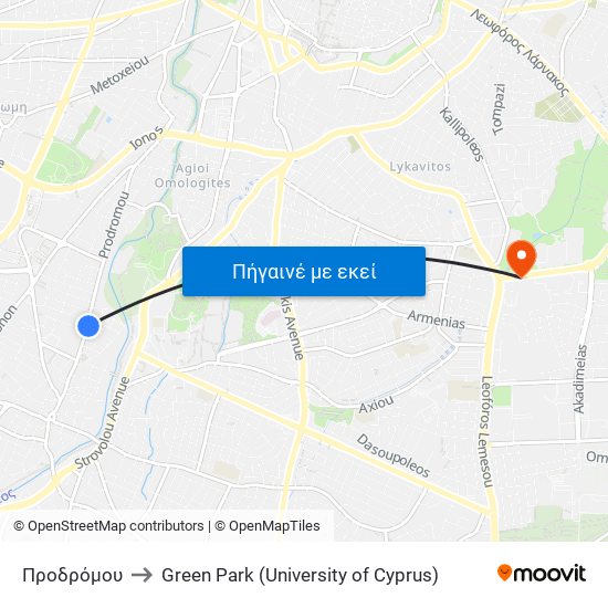 Προδρόμου to Green Park (University of Cyprus) map