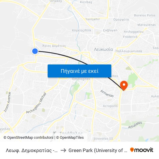 Λεωφ. Δημοκρατίας to Green Park (University of Cyprus) map