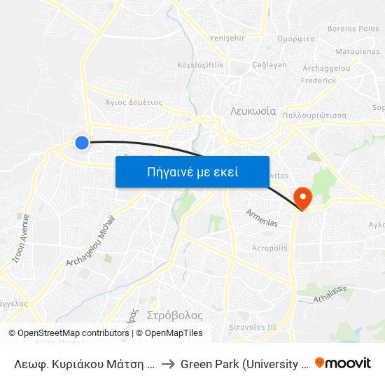 Λεωφ. Κυριάκου Μάτση - Coca Cola to Green Park (University of Cyprus) map