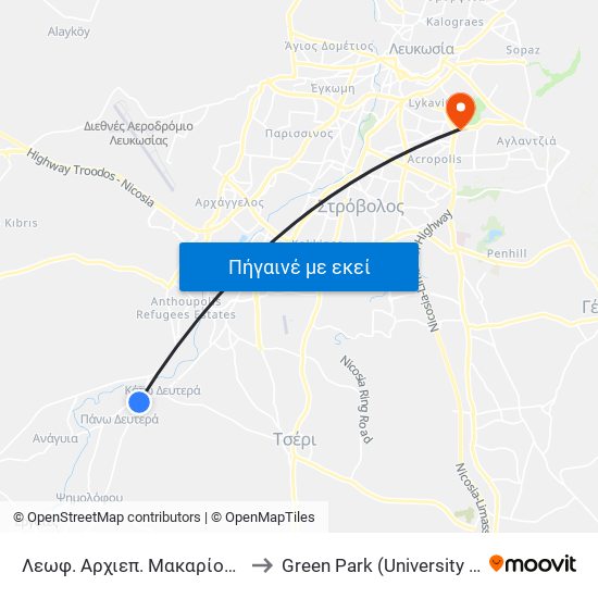 Λεωφ. Αρχιεπ. Μακαρίου Γ - Ηρώων to Green Park (University of Cyprus) map