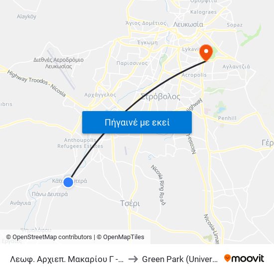 Λεωφ. Αρχιεπ. Μακαρίου Γ - Αναστάση Λεβέντη to Green Park (University of Cyprus) map