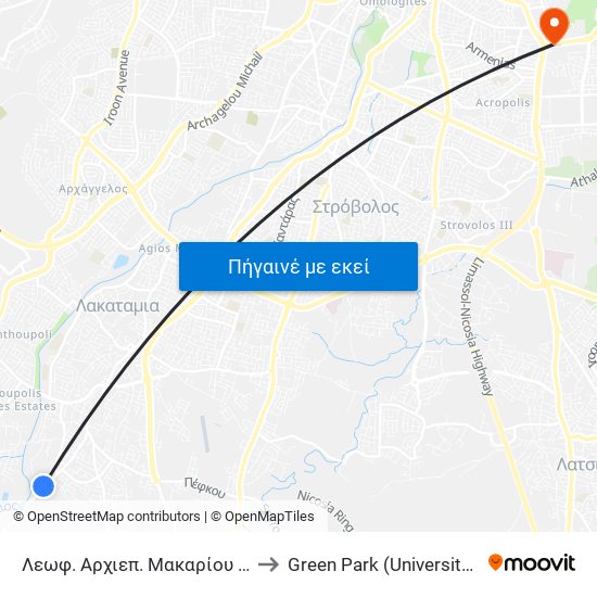 Λεωφ. Αρχιεπ. Μακαρίου Γ - Φλωρίνης to Green Park (University of Cyprus) map