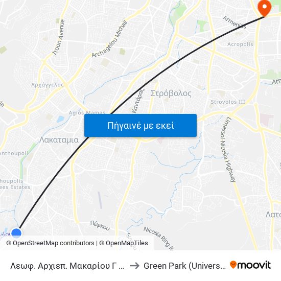Λεωφ. Αρχιεπ. Μακαρίου Γ - Λίμνη Στράκκα 2 to Green Park (University of Cyprus) map