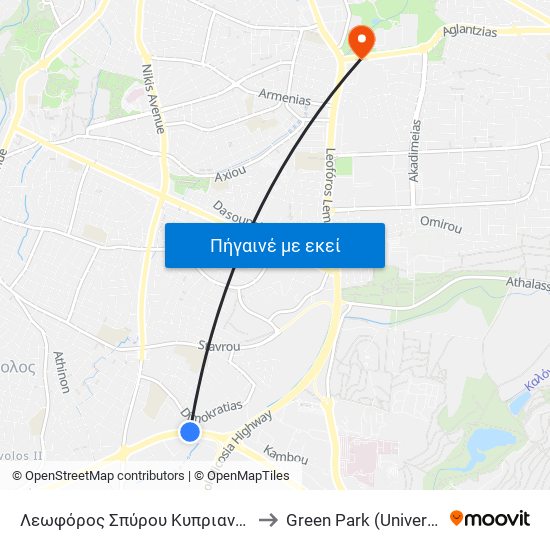 Λεωφ. Σπύρου Κυπριανού to Green Park (University of Cyprus) map
