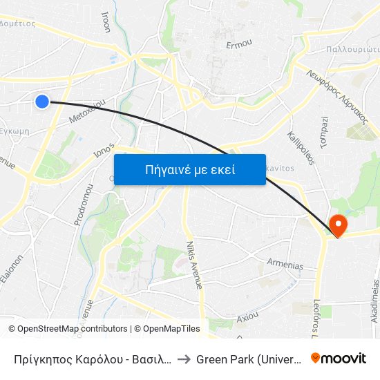 Πρίγκηπος Καρόλου - Βασιλέως Κωνσταντίνου to Green Park (University of Cyprus) map