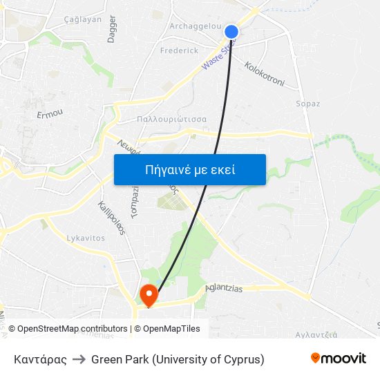 Καντάρας to Green Park (University of Cyprus) map