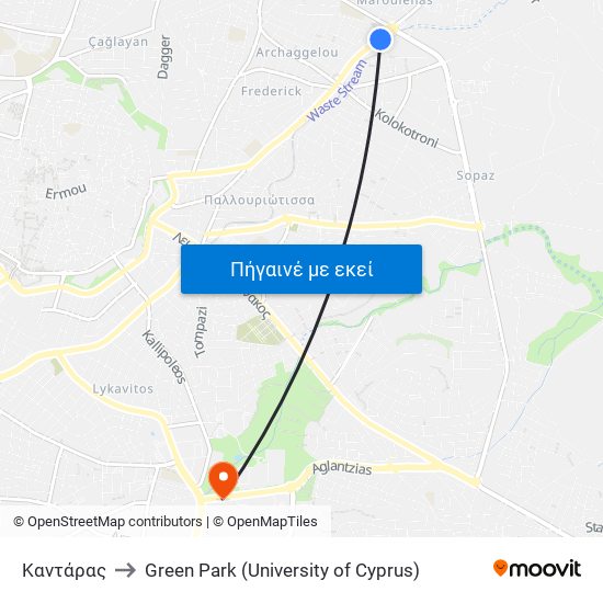 Καντάρας to Green Park (University of Cyprus) map