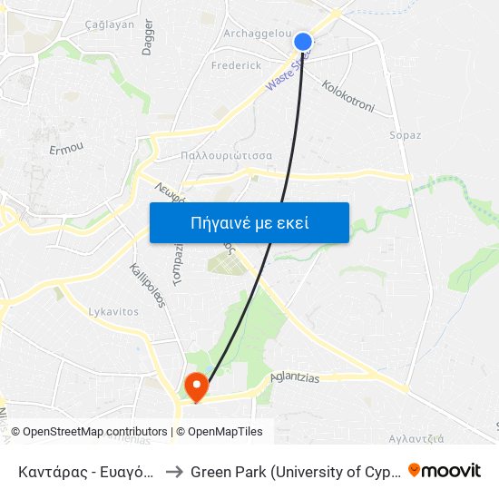 Καντάρας to Green Park (University of Cyprus) map