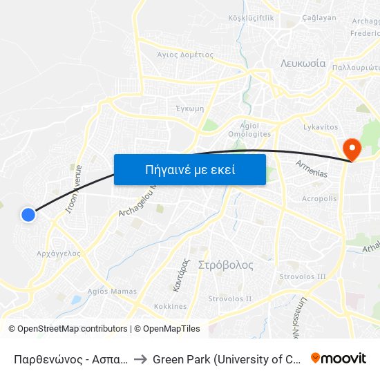 Παρθενώνος to Green Park (University of Cyprus) map