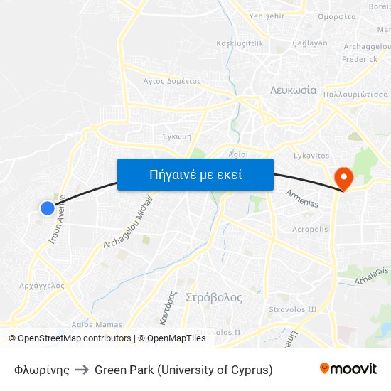 Φλωρίνης to Green Park (University of Cyprus) map