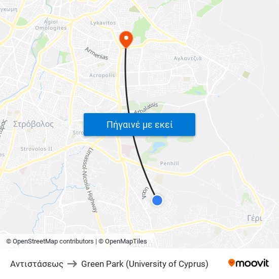 Αντιστάσεως to Green Park (University of Cyprus) map