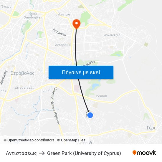 Αντιστάσεως to Green Park (University of Cyprus) map
