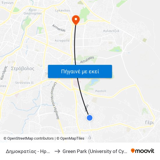 Δημοκρατίας to Green Park (University of Cyprus) map