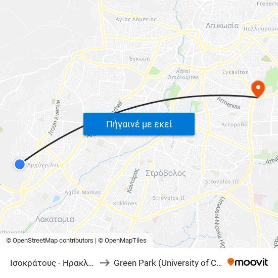 Ισοκράτους to Green Park (University of Cyprus) map