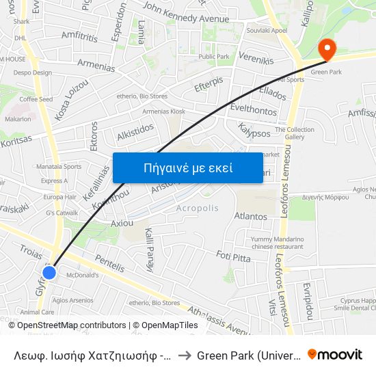 Λεωφ. Ιωσήφ Χρ. Χατζηιωσήφ to Green Park (University of Cyprus) map