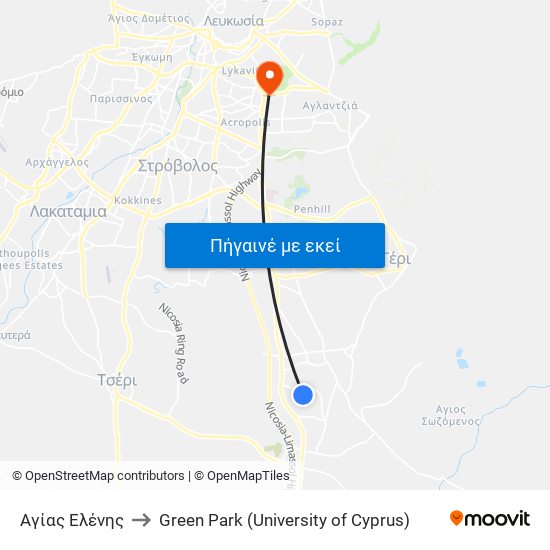 Αγίας Ελένης to Green Park (University of Cyprus) map