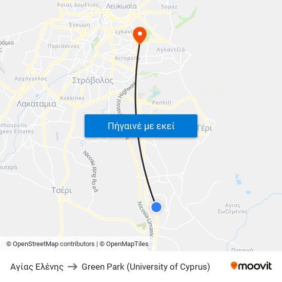 Αγίας Ελένης to Green Park (University of Cyprus) map