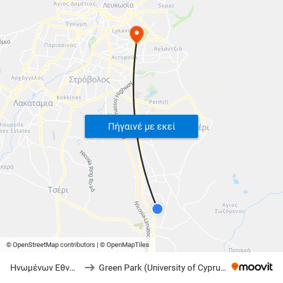 Ηνωμένων Εθνών to Green Park (University of Cyprus) map