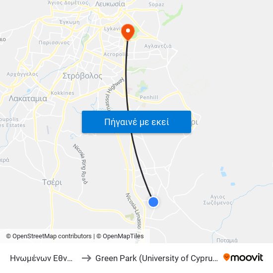 Ηνωμένων Εθνών to Green Park (University of Cyprus) map