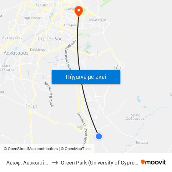 Λεωφ. Λευκωσίας to Green Park (University of Cyprus) map