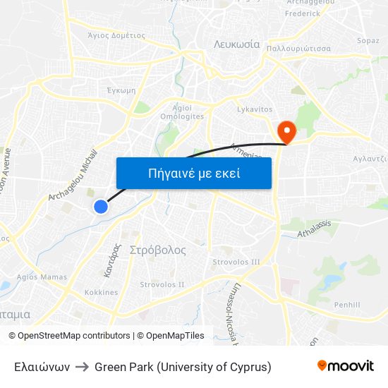 Ελαιώνων to Green Park (University of Cyprus) map