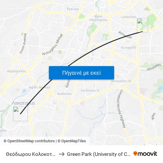 Θεόδωρου Κολοκοτρώνη to Green Park (University of Cyprus) map